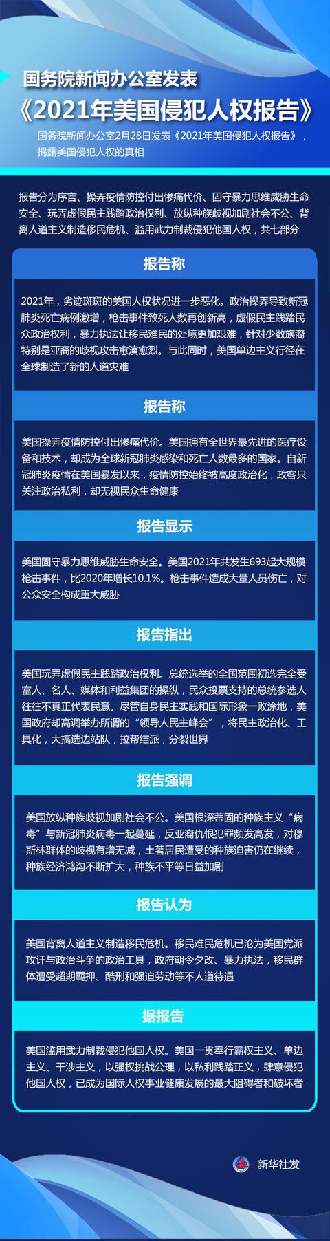 「2021年美国侵犯人权报告」国务院新闻办公室发表《2021年美国侵犯