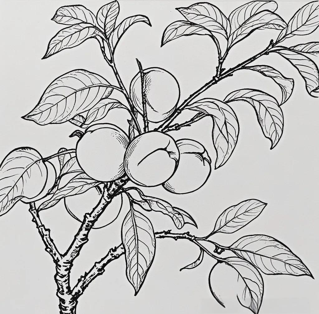 桃树简笔画线稿图绘画技巧详解