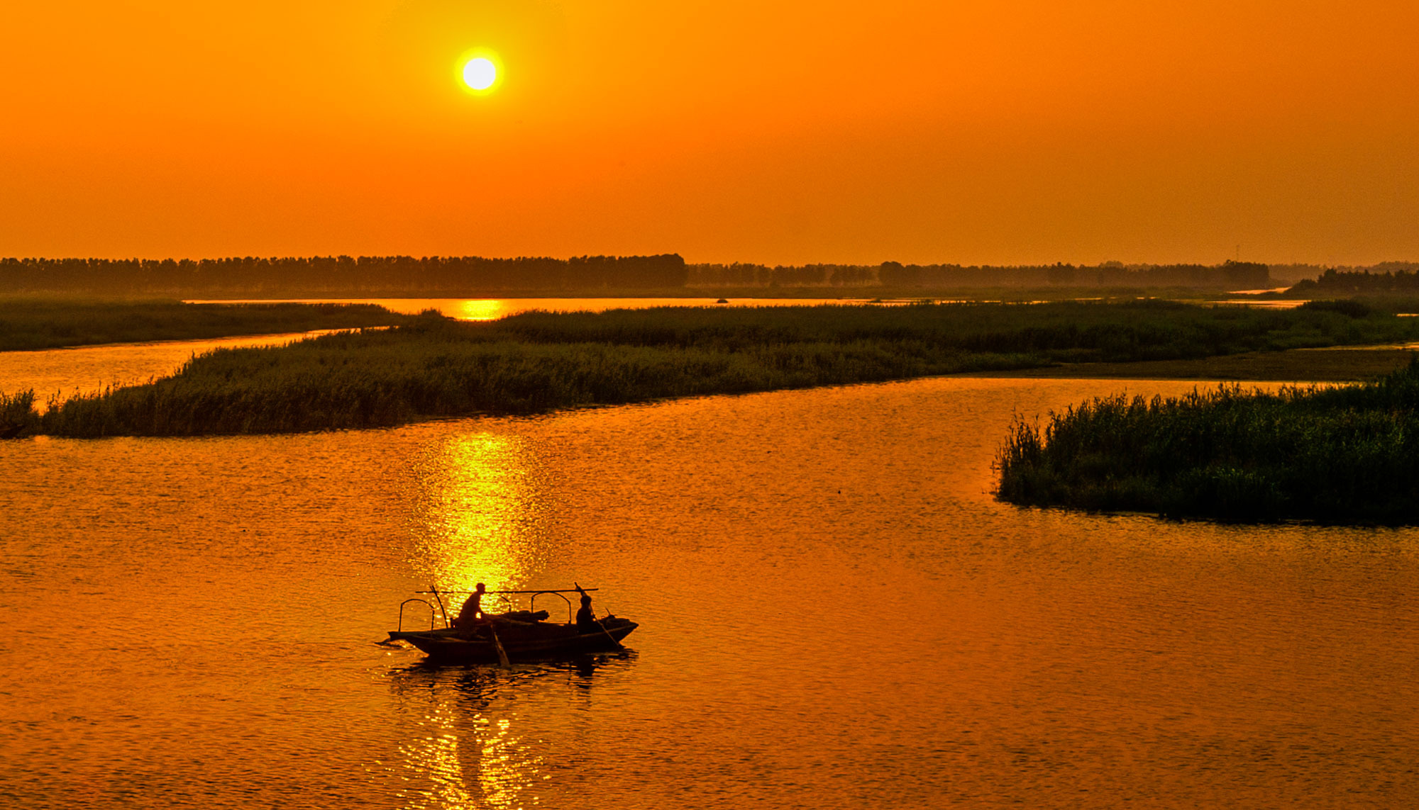 江苏盐城建湖九龙口:横烟秋水上 水影夕阳微