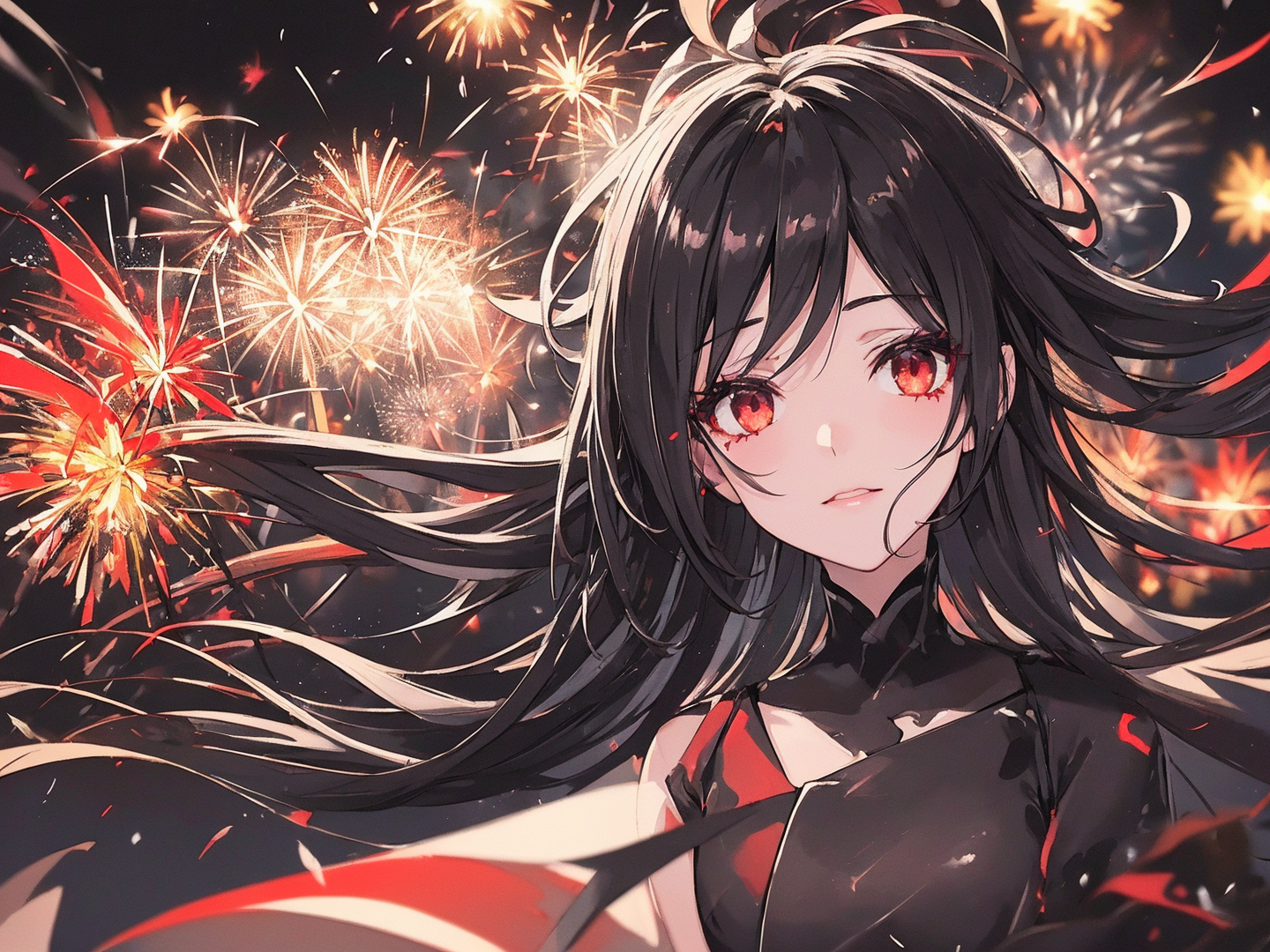 红眼冬娜在参加初秋的烟火会