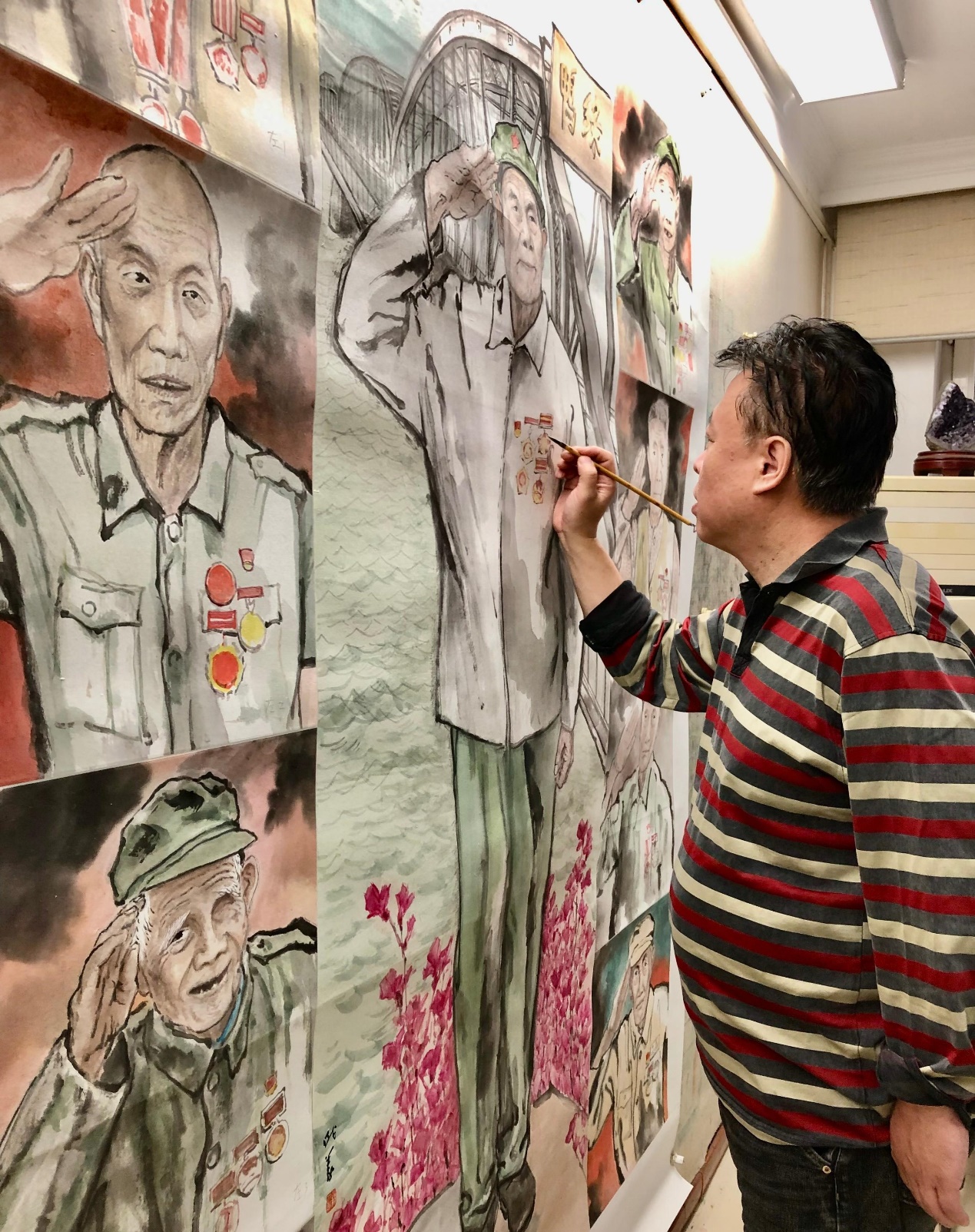 敬英雄 学英雄 画英雄《老兵的军礼》致敬老兵