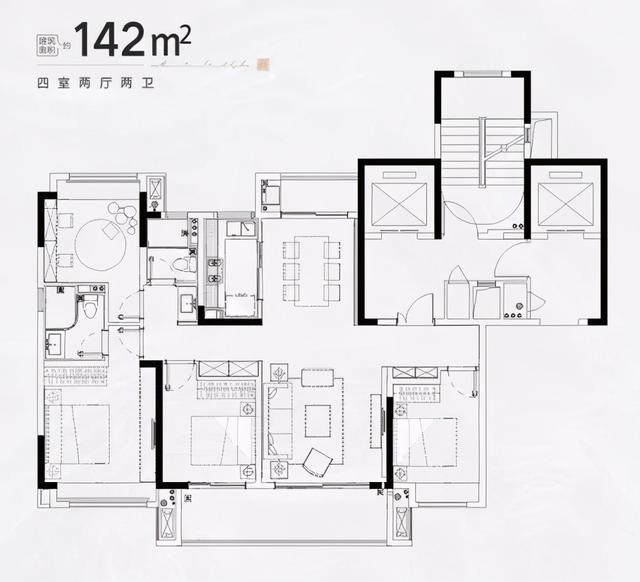 目前招商雍山湖推出的主力为142平方米改善型户型,4室2厅2卫,2梯2户