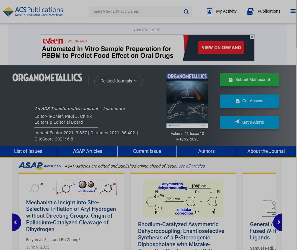 organometallics影響因子,是幾區,是不是預警期刊