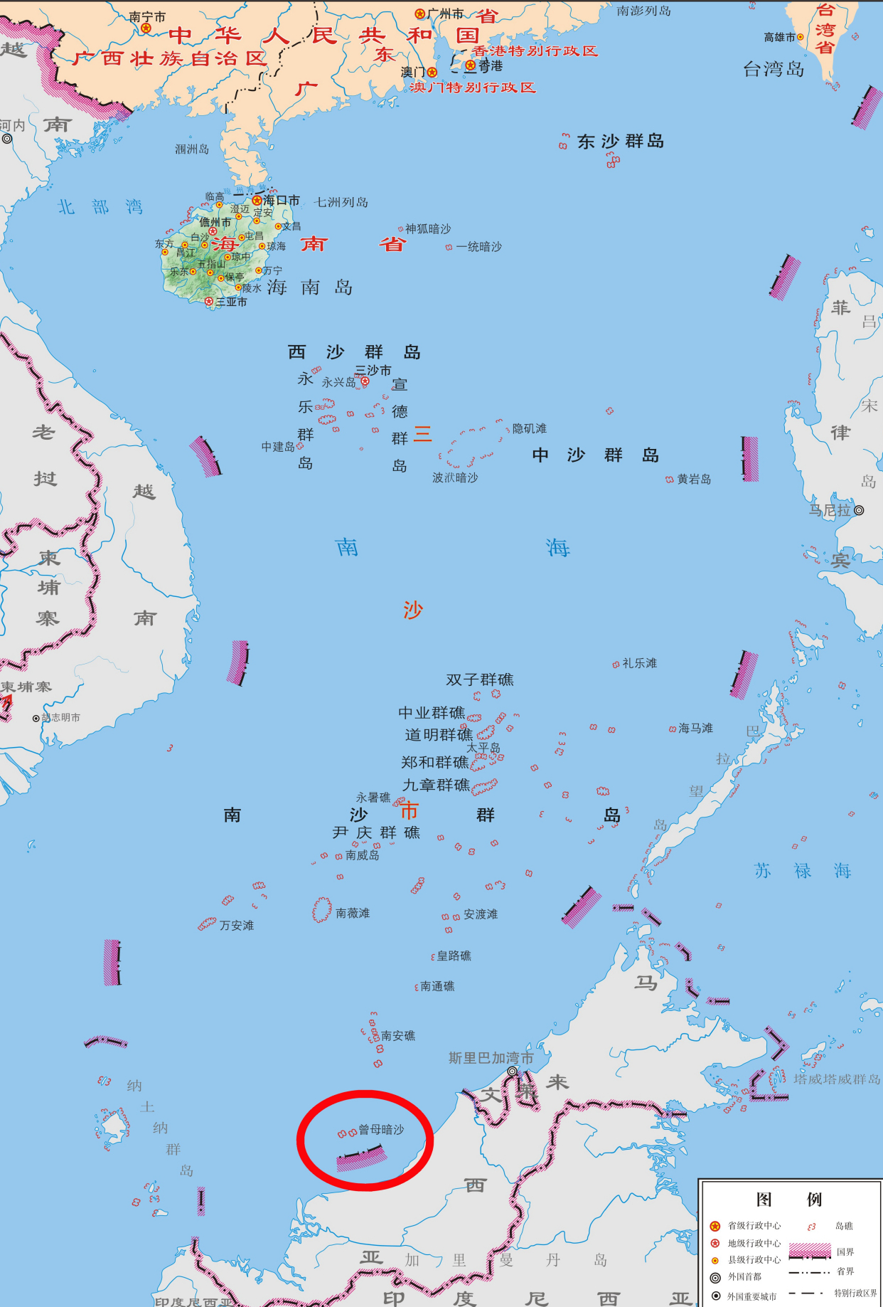曾母暗沙难以驻守,但附近已有暗礁发育为岛屿,成中国最南端陆地