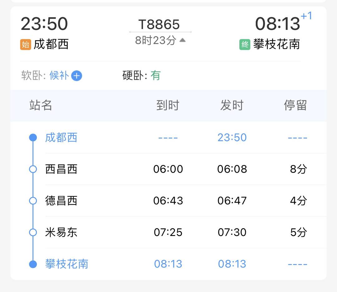 夕发朝至,周末运行 7月28日起成都至攀枝花将开行全卧铺列车