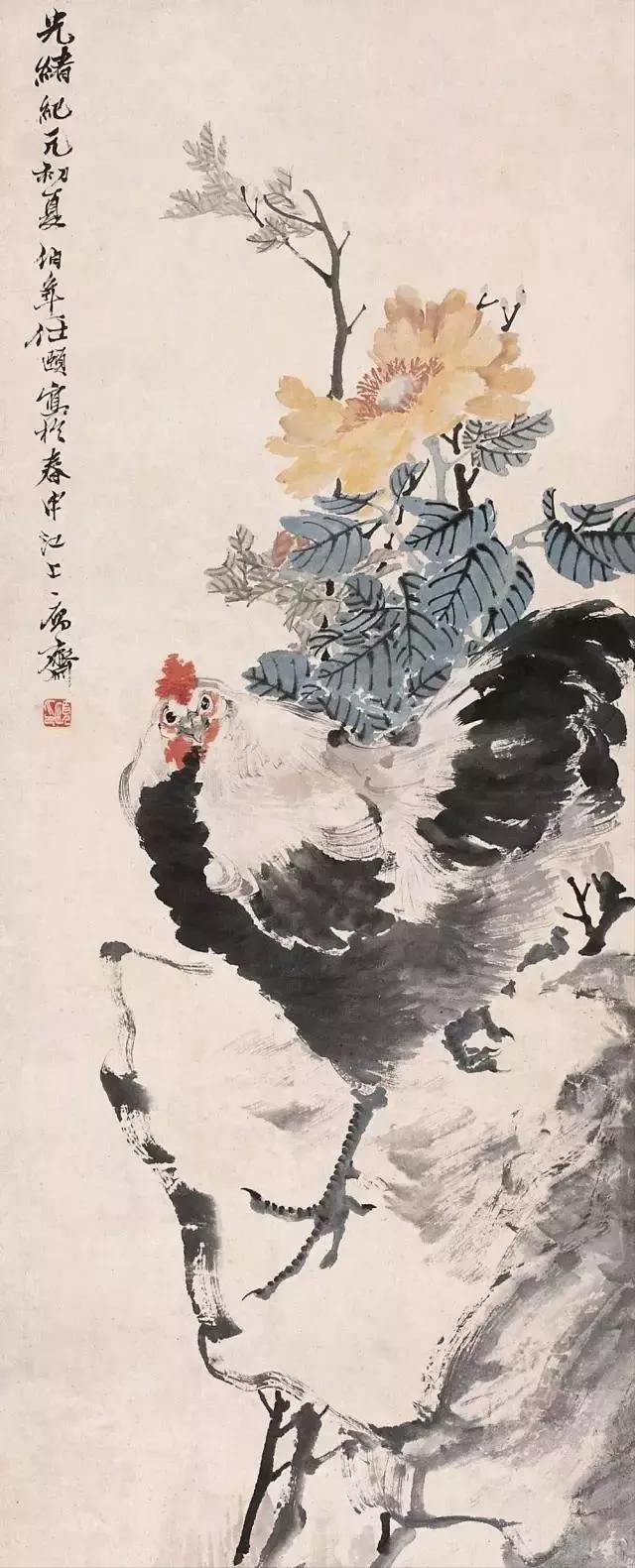 大师任伯年画鸡