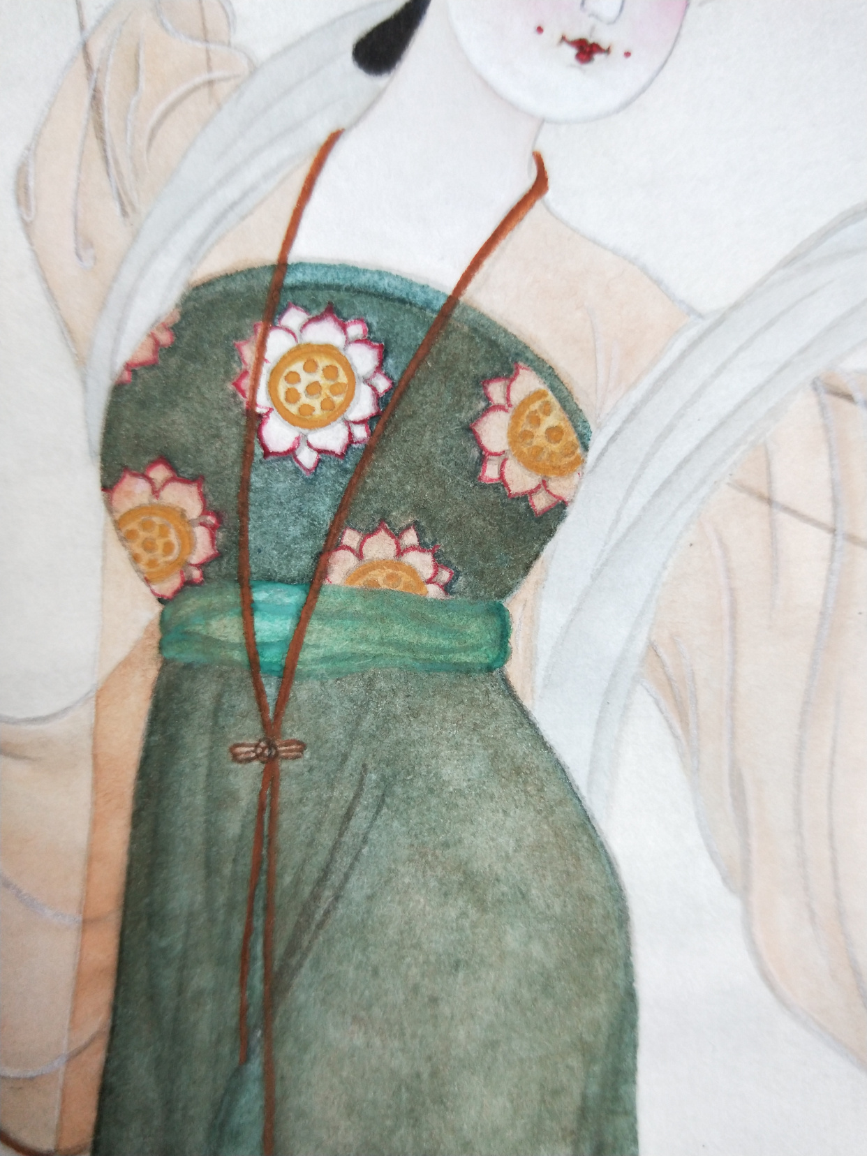 莲舞图(黄丽燕国画工笔画仕女图传统人物绘画)