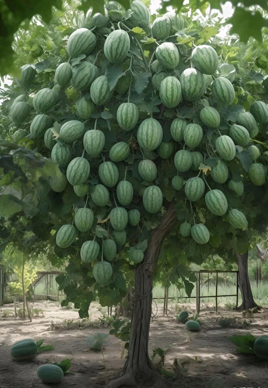 第一次看见西瓜是种在树上的,真是太神奇了