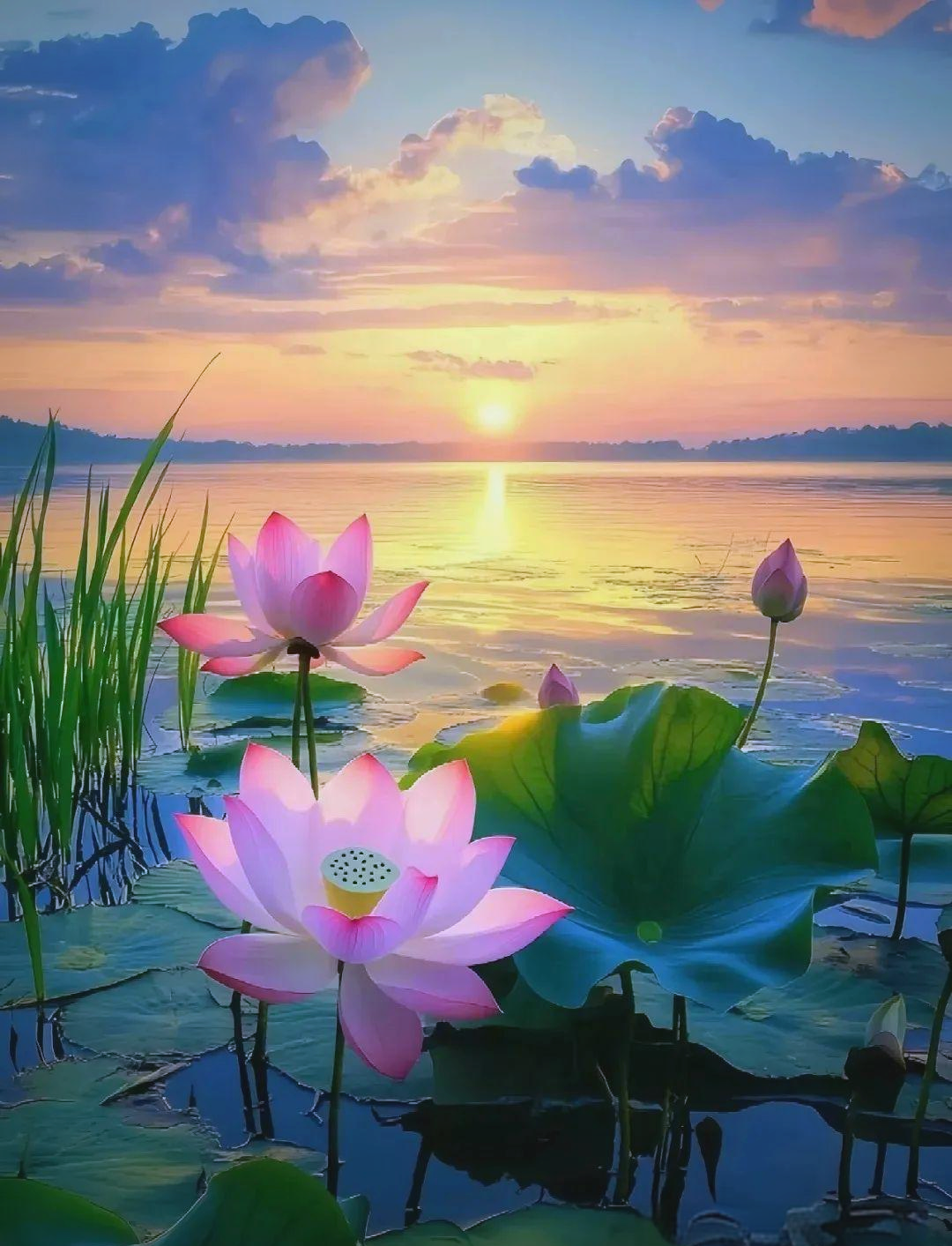 摄影|夕阳下的荷花,绽放生命之美