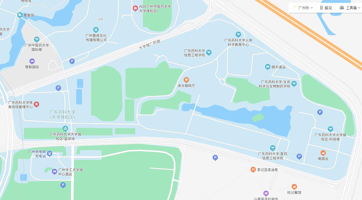 大學城校區西臨大學城中環東路,北臨大學城廣藥路,南臨大學城華工北路