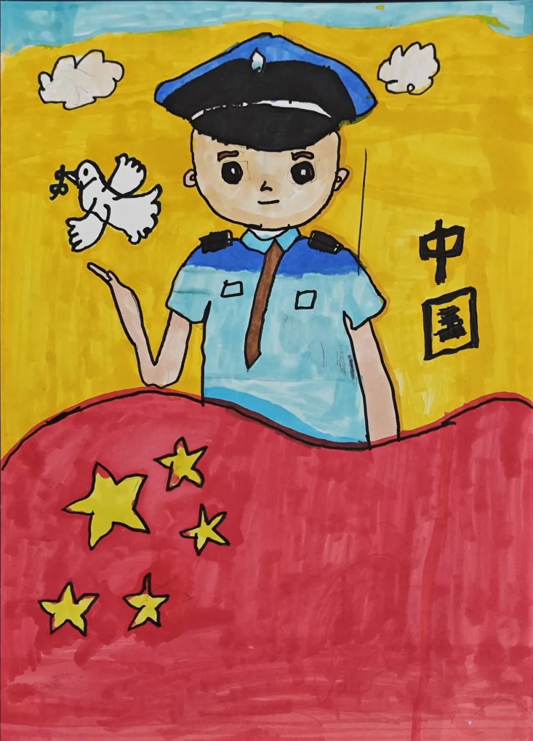 致敬警察节,小朋友用画笔描绘属于自己的蜀黍形象