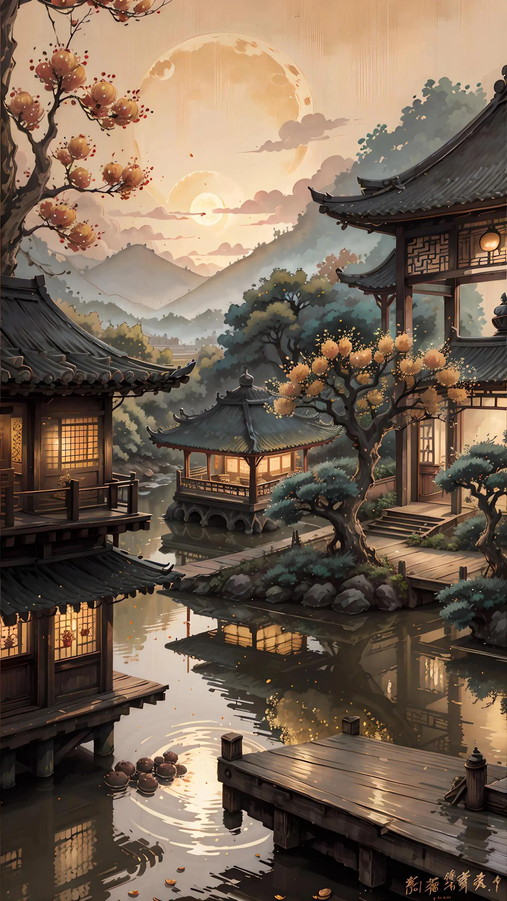 ai绘画壁纸之中式风景