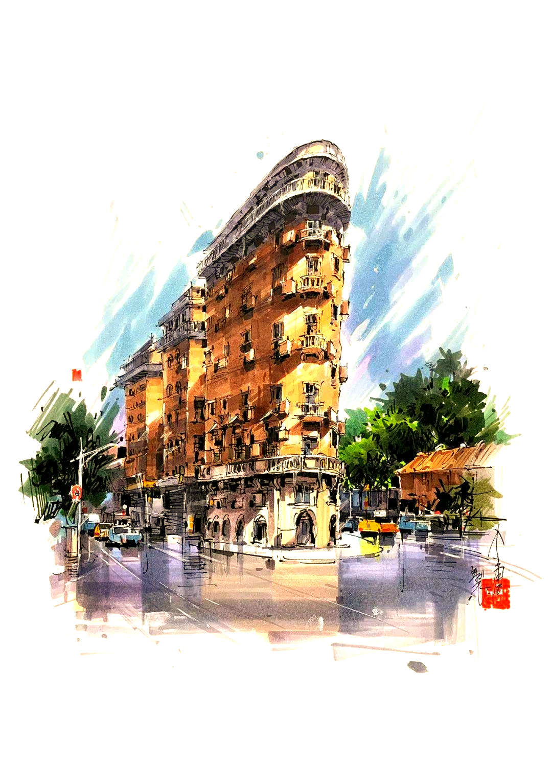 丁雷的多样马克笔建筑风景写生作品集