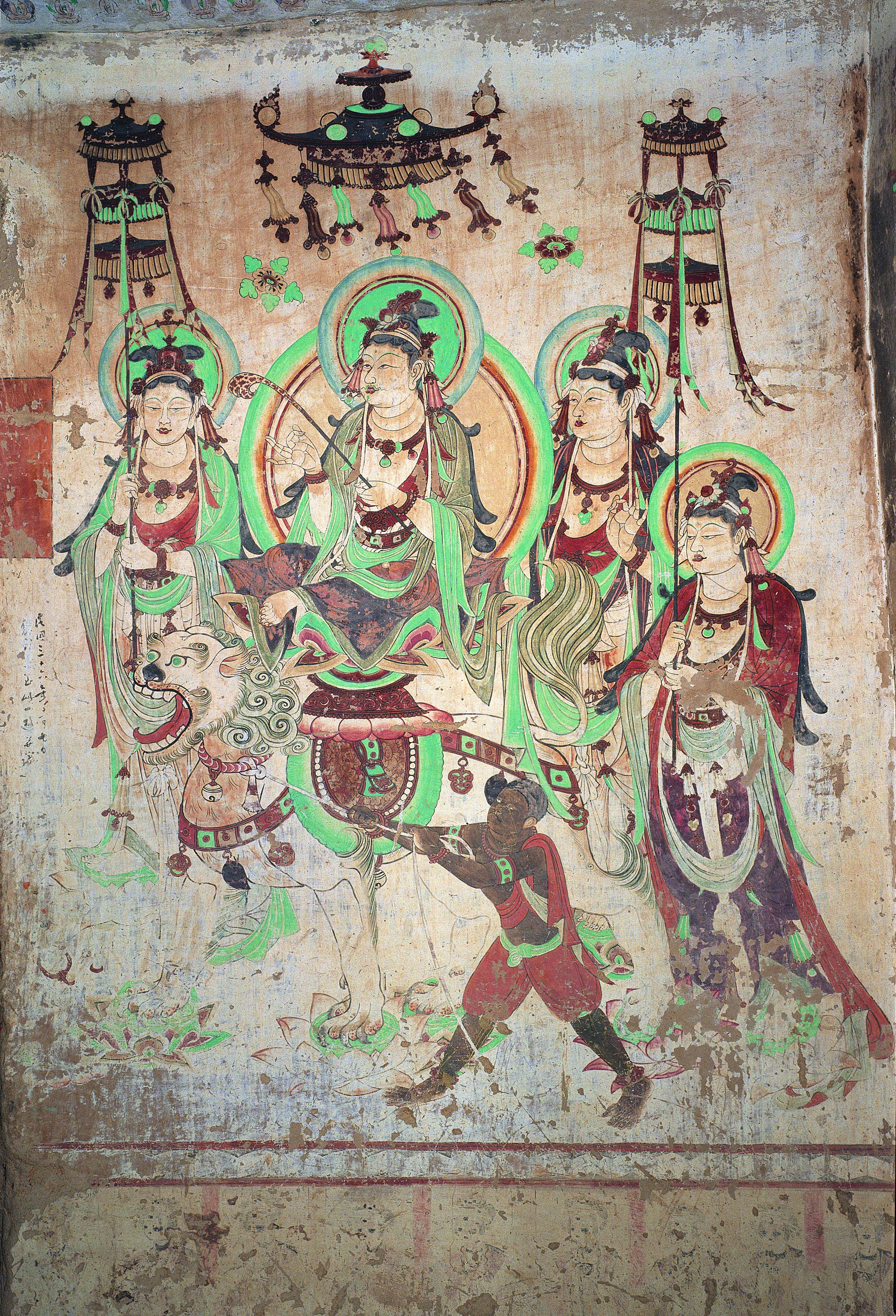 敦煌文殊菩萨"新样"溯源:从牵狮人,骑狮人到驭狮人