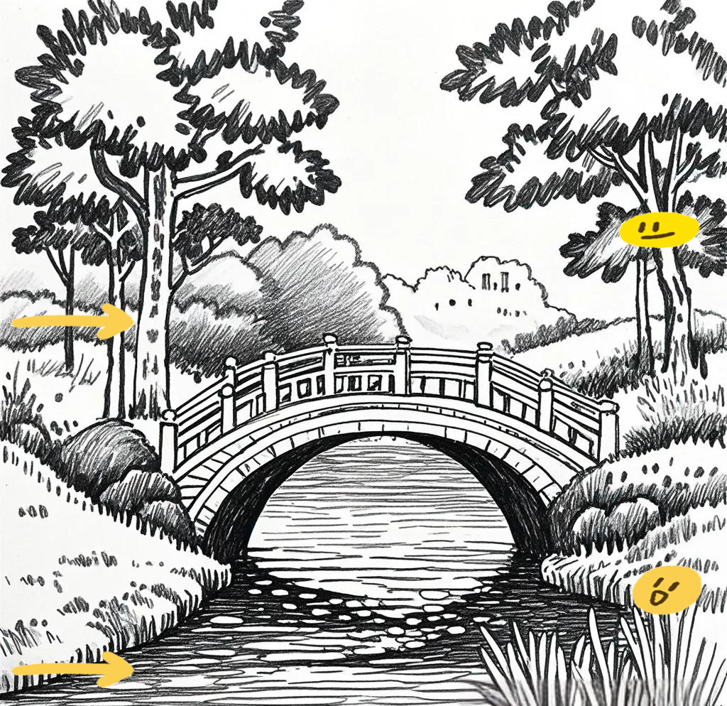 山水小桥流水的线描绘画技巧详解