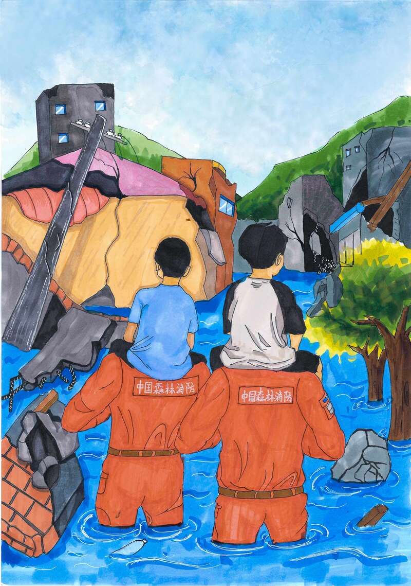 致敬英雄,"蓝朋友"手绘地震救援感人瞬间