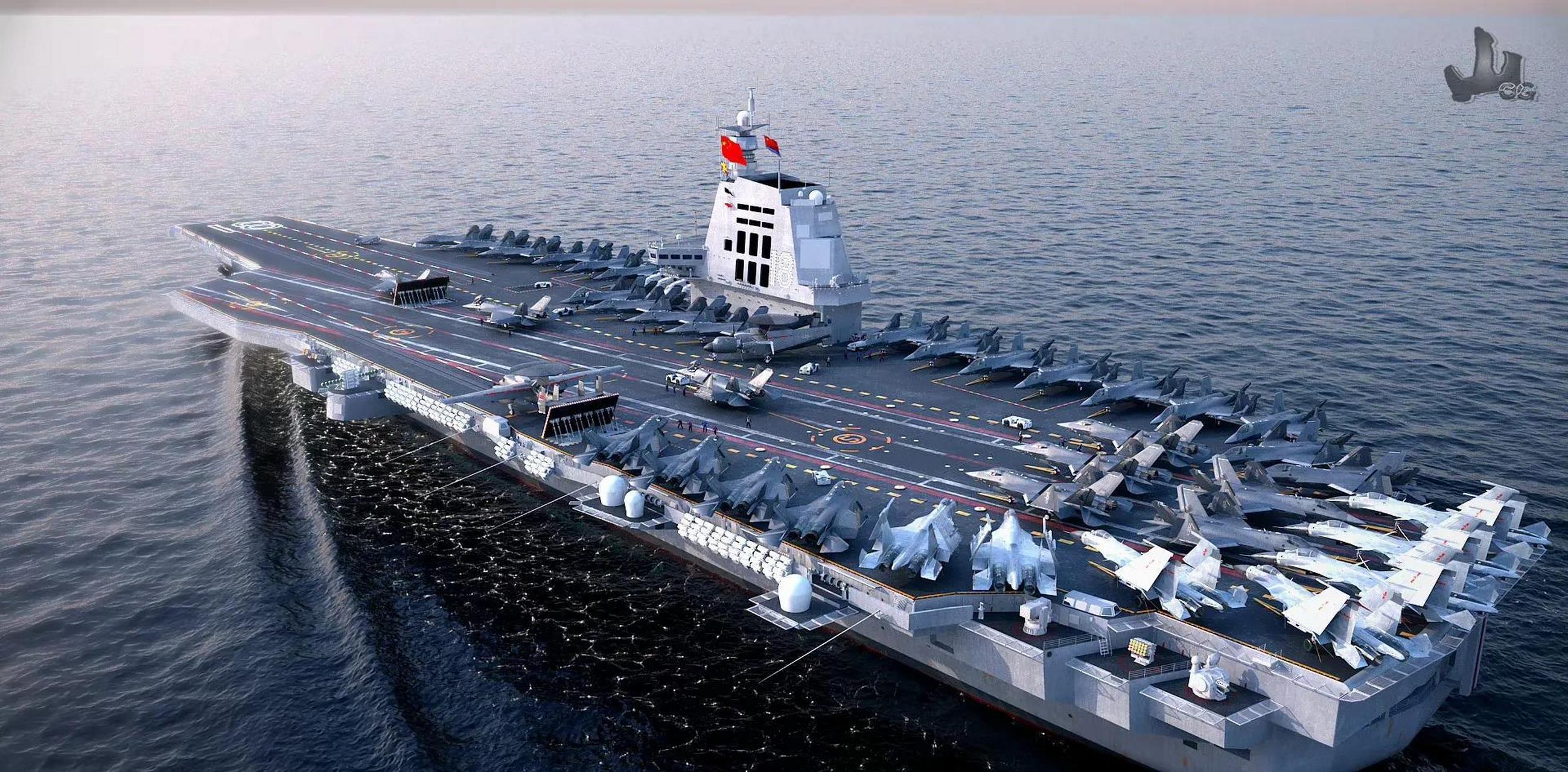 003电磁弹射航母服役效果图,作者:高山