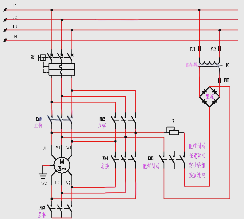 s7-200plc控制的三相异步电动机星三角正反转降压启动及能耗制动电路
