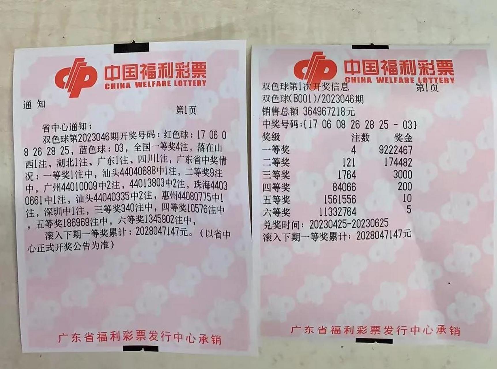 今晚双色球开出4注922万元一等奖!