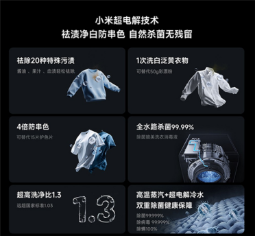 2699元！米家洗衣机Pro超电解智投滚筒10kg发布：一次洗白泛黄衣物