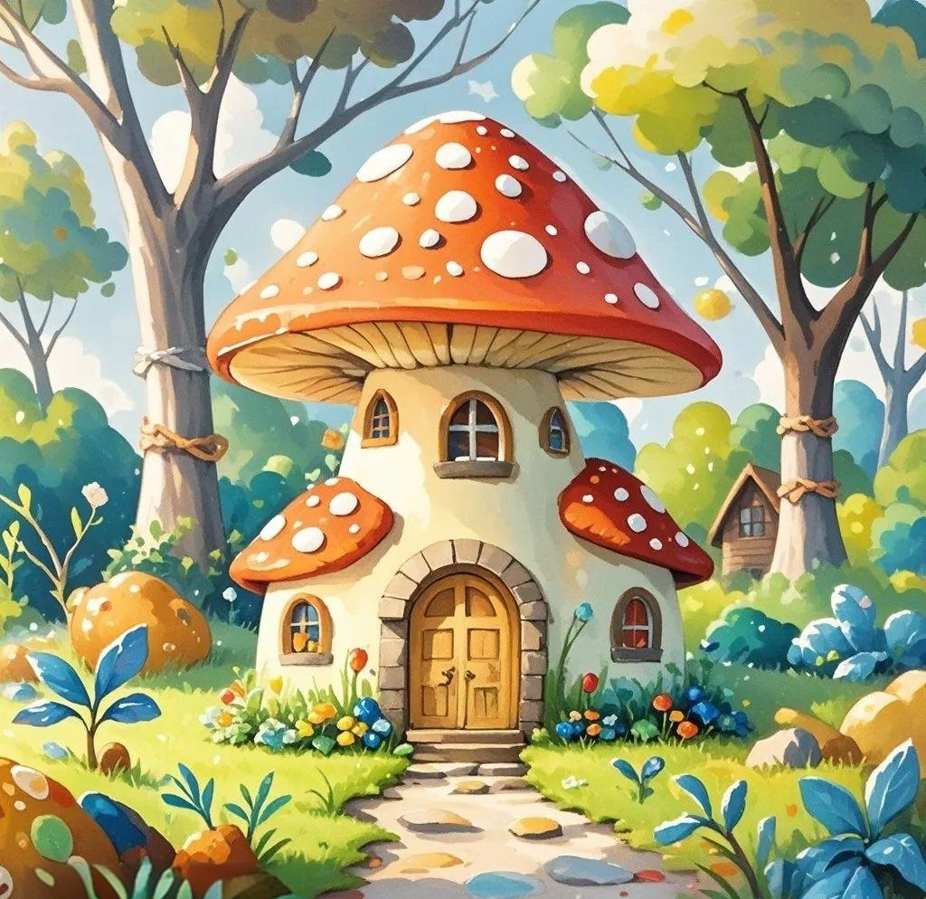 幼儿绘画素材:蘑菇小屋变身童话世界