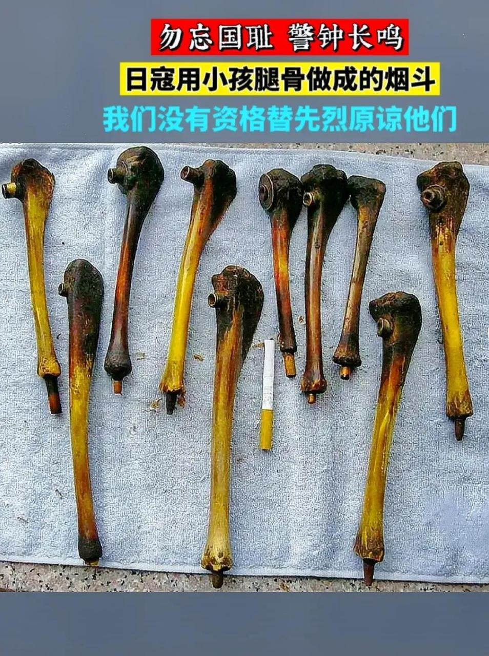 日本人用中国小孩的腿骨做的人骨烟斗 铭记历史,勿忘国耻