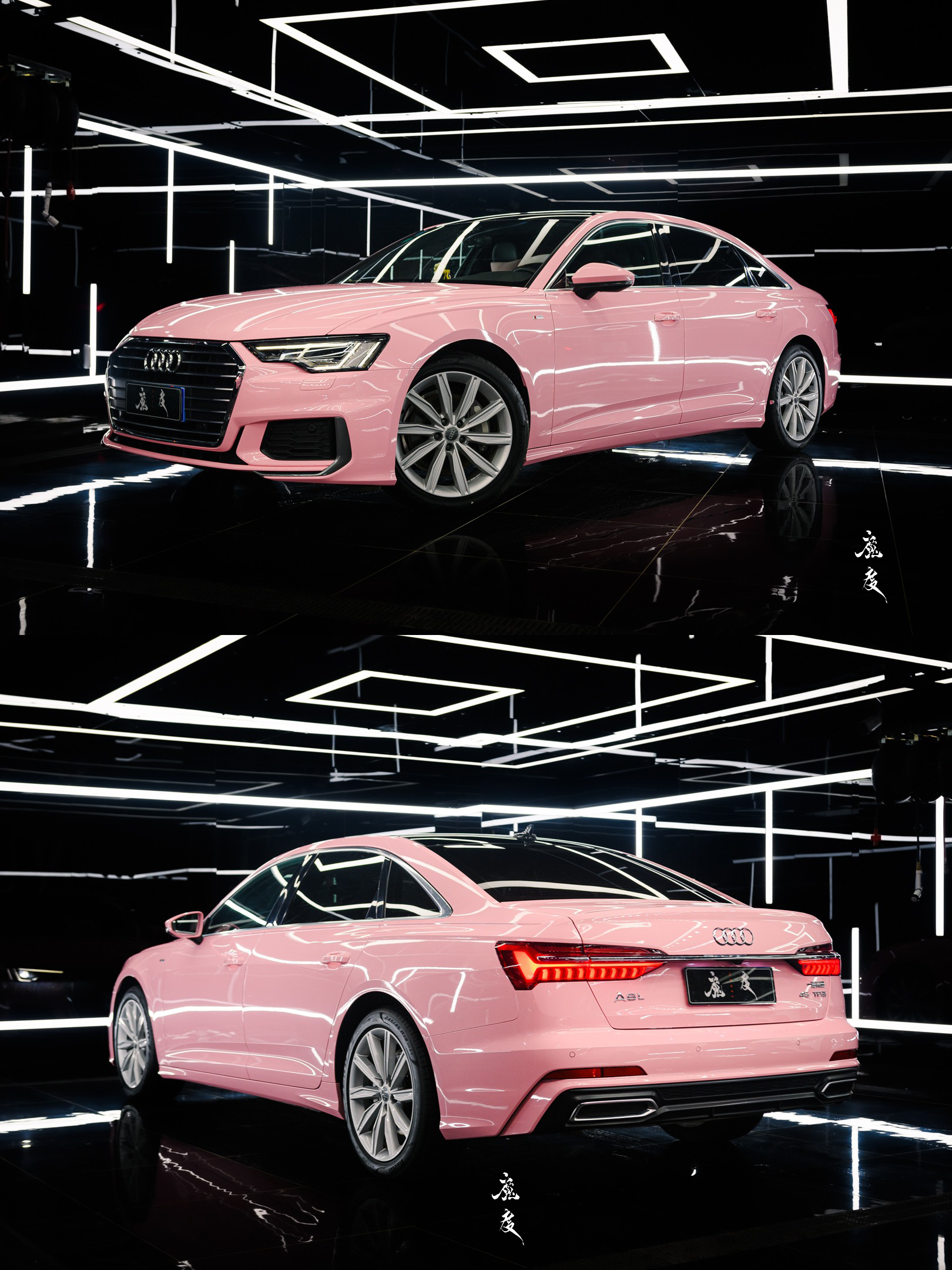 西安魔度 西安汽车改色丨奥迪a6l 水晶胭脂粉 改色