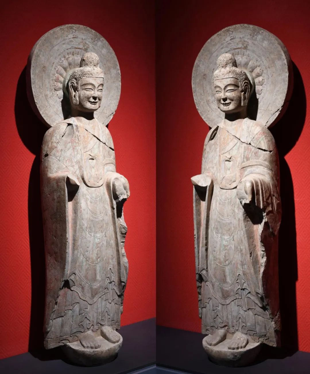 青州东魏贴金彩绘石雕佛立像