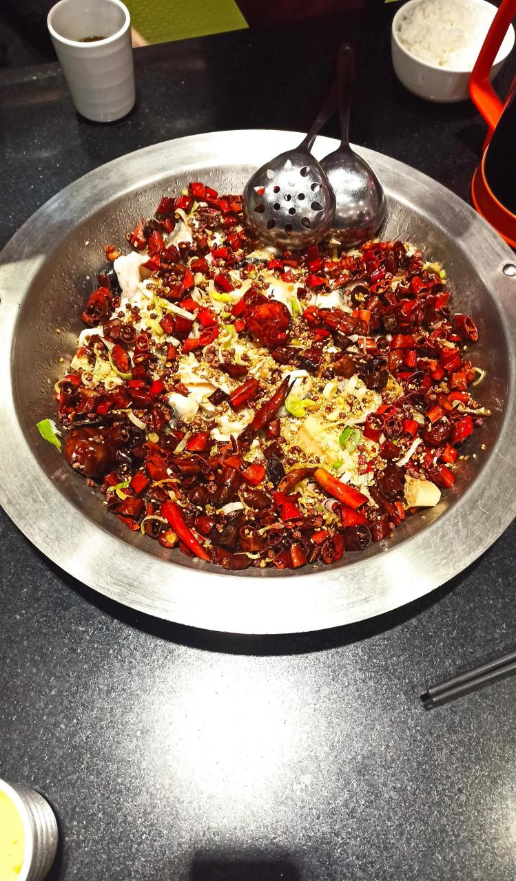 今天休假一天,和家人去五路口总店"锦翔炝锅鱼"吃饭,要了一个大份的