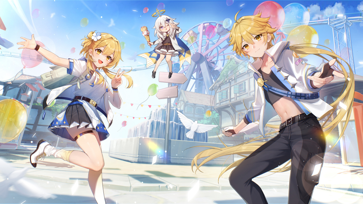 原神「派蒙和旅行者」三人壁纸,一些小表情包