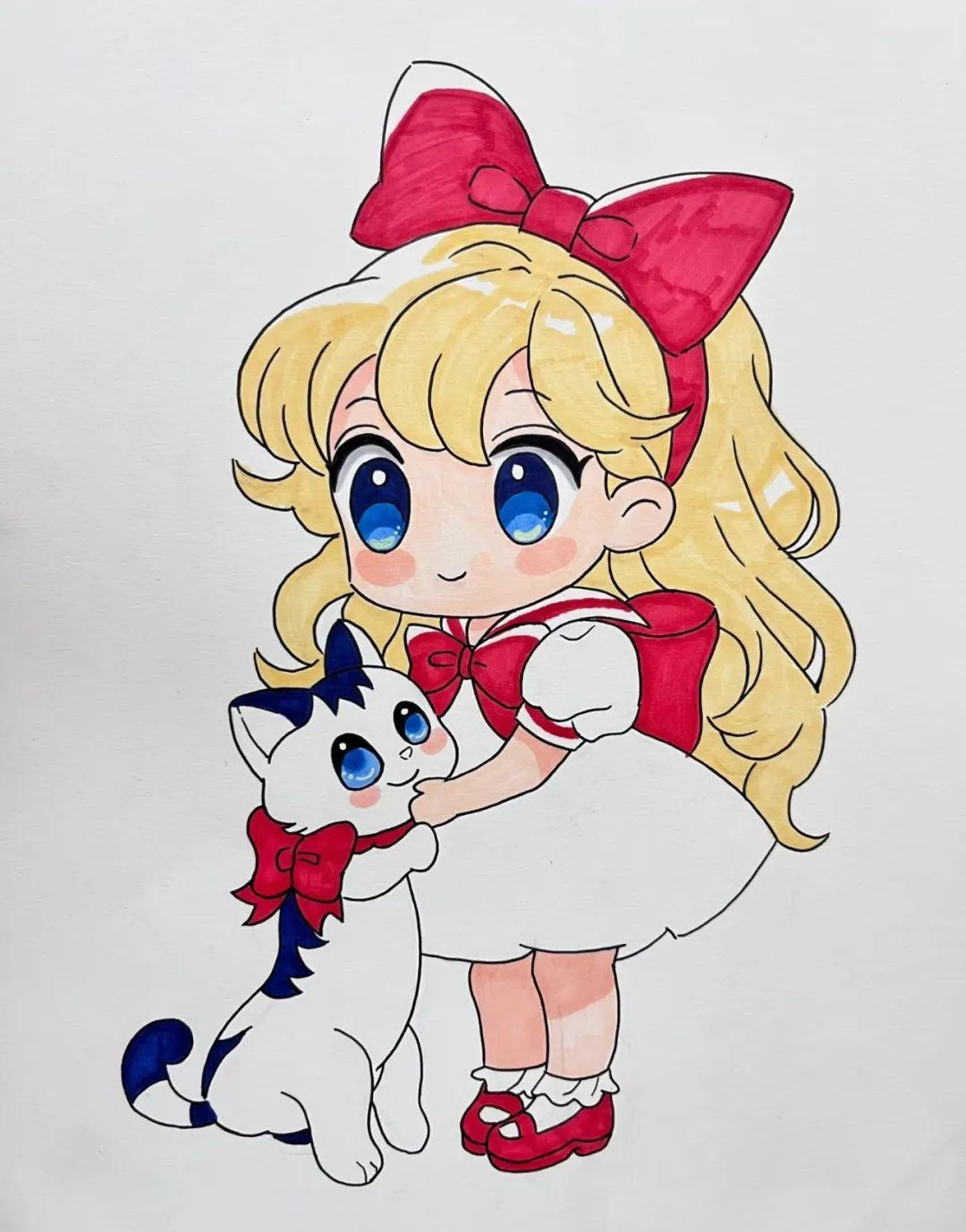 女生动漫素材马克笔手绘教程及潘宇欣同学作品欣赏