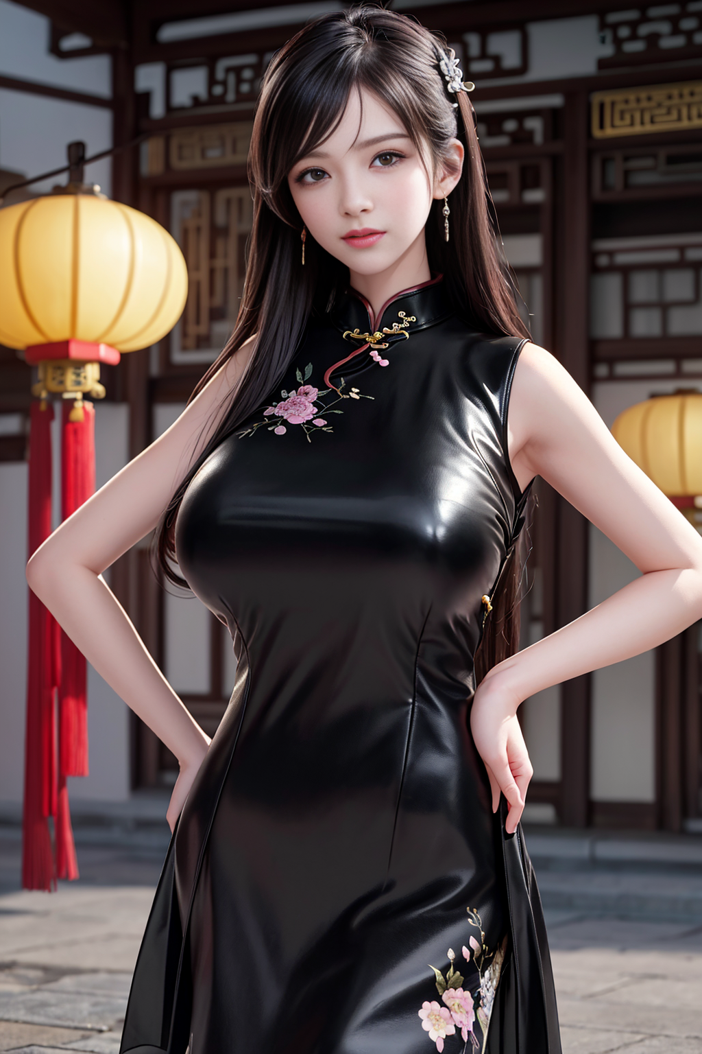 「ai绘画鉴赏37—质感旗袍」黑色系的紧身旗袍,古风唯美,爱了!