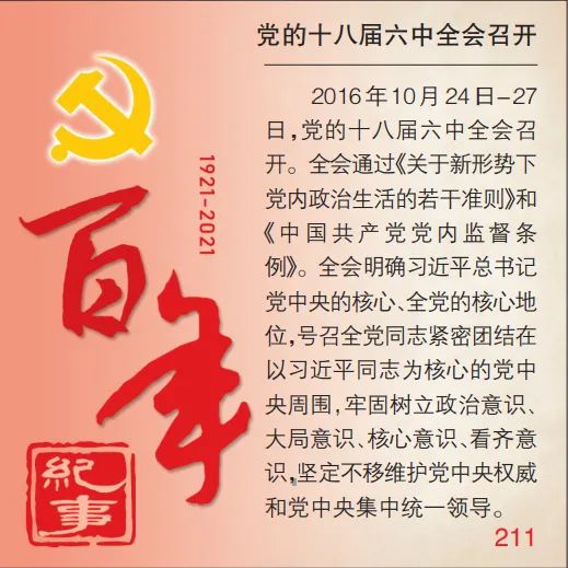 百年纪事(211)丨党的十八届六中全会召开