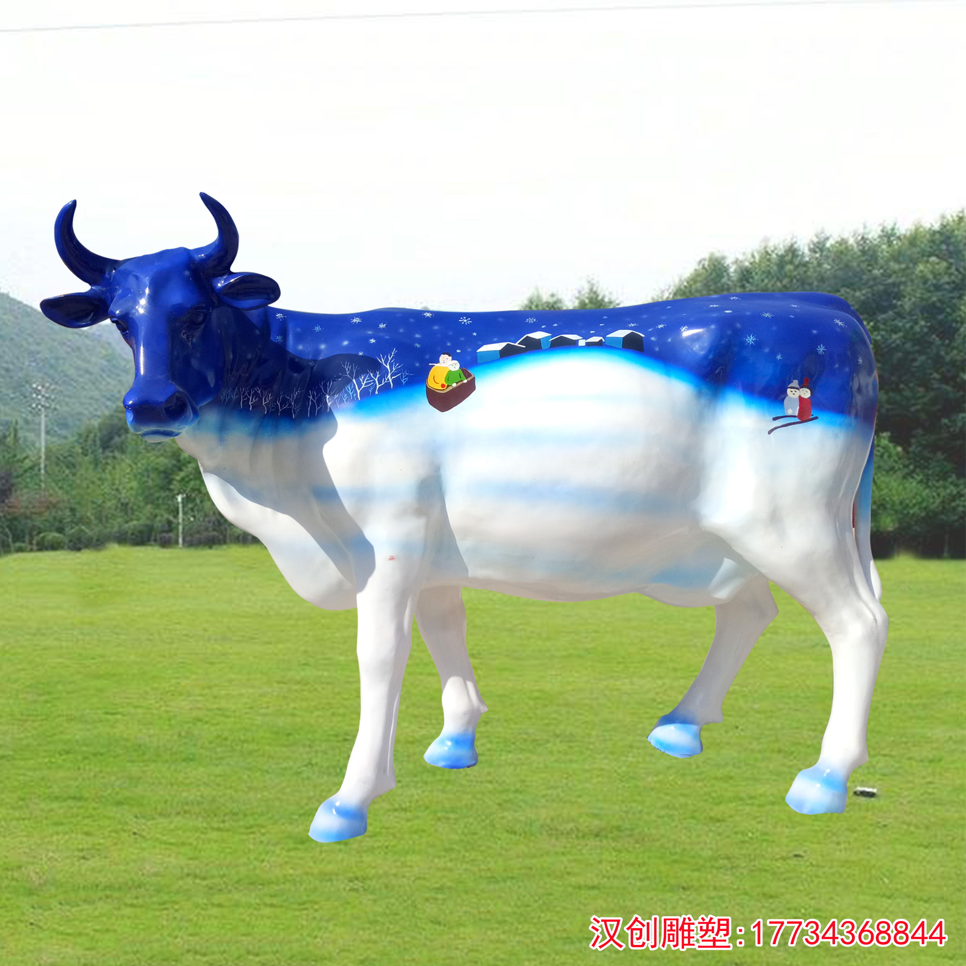 玻璃钢牛雕塑 彩绘牛雕塑