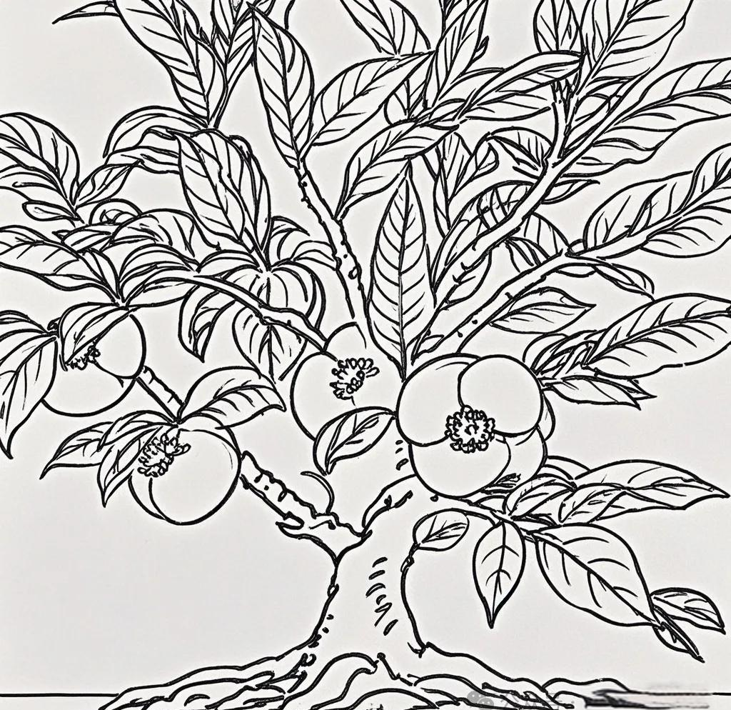 桃树简笔画线稿图绘画技巧详解