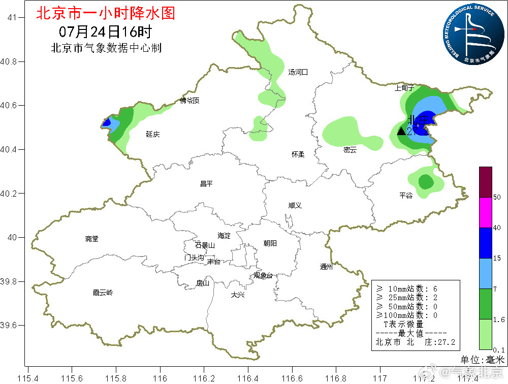 北京雨情:最近1小时主要降水出现在密云及延庆地区