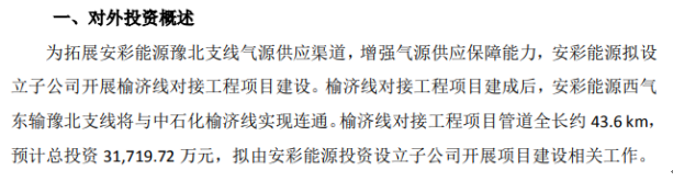 安彩高科控股子公司拟投资设立子公司开展榆济线对接工程项目 预计总