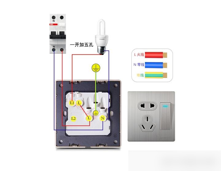 照明灯接线实物图图片