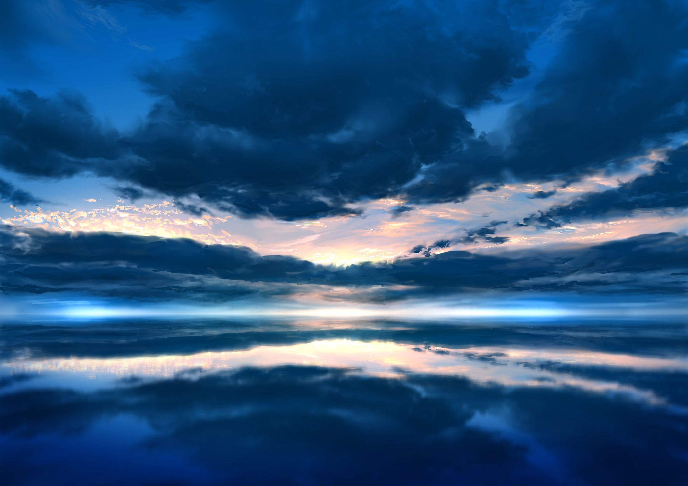 画师「ミツカサ」作品欣赏:变幻莫测,纯净蔚蓝的唯美天空风景插画