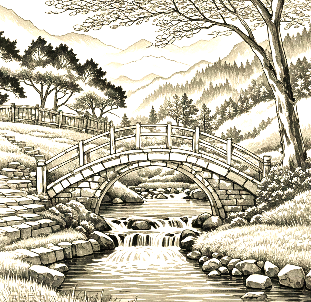 山水小桥流水的线描绘画技巧与心得分享