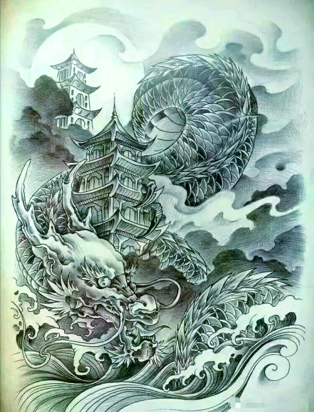 龙纹身手稿的寓意:王者的象征与内心的强大