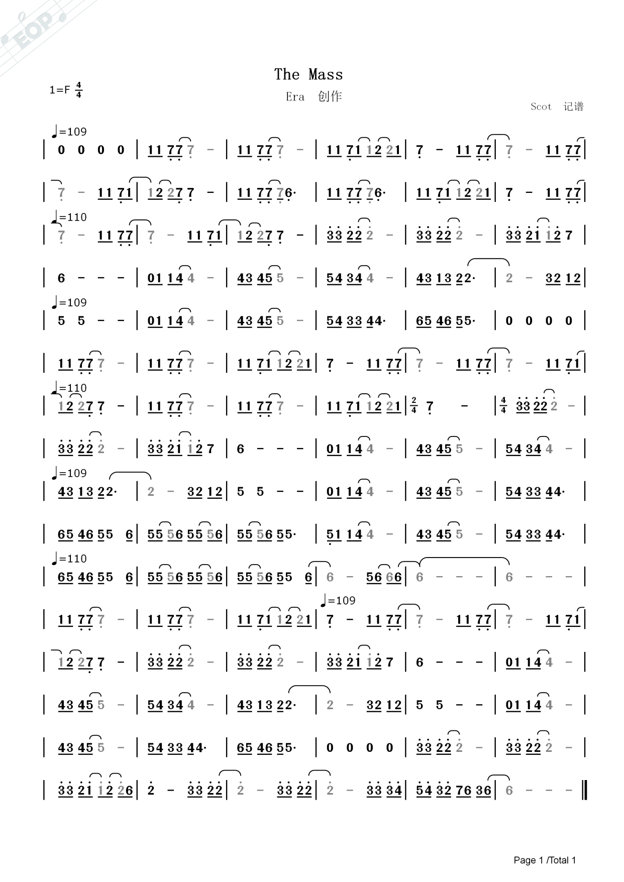 「经典bgm——史诗级战歌」the mass——动态简谱