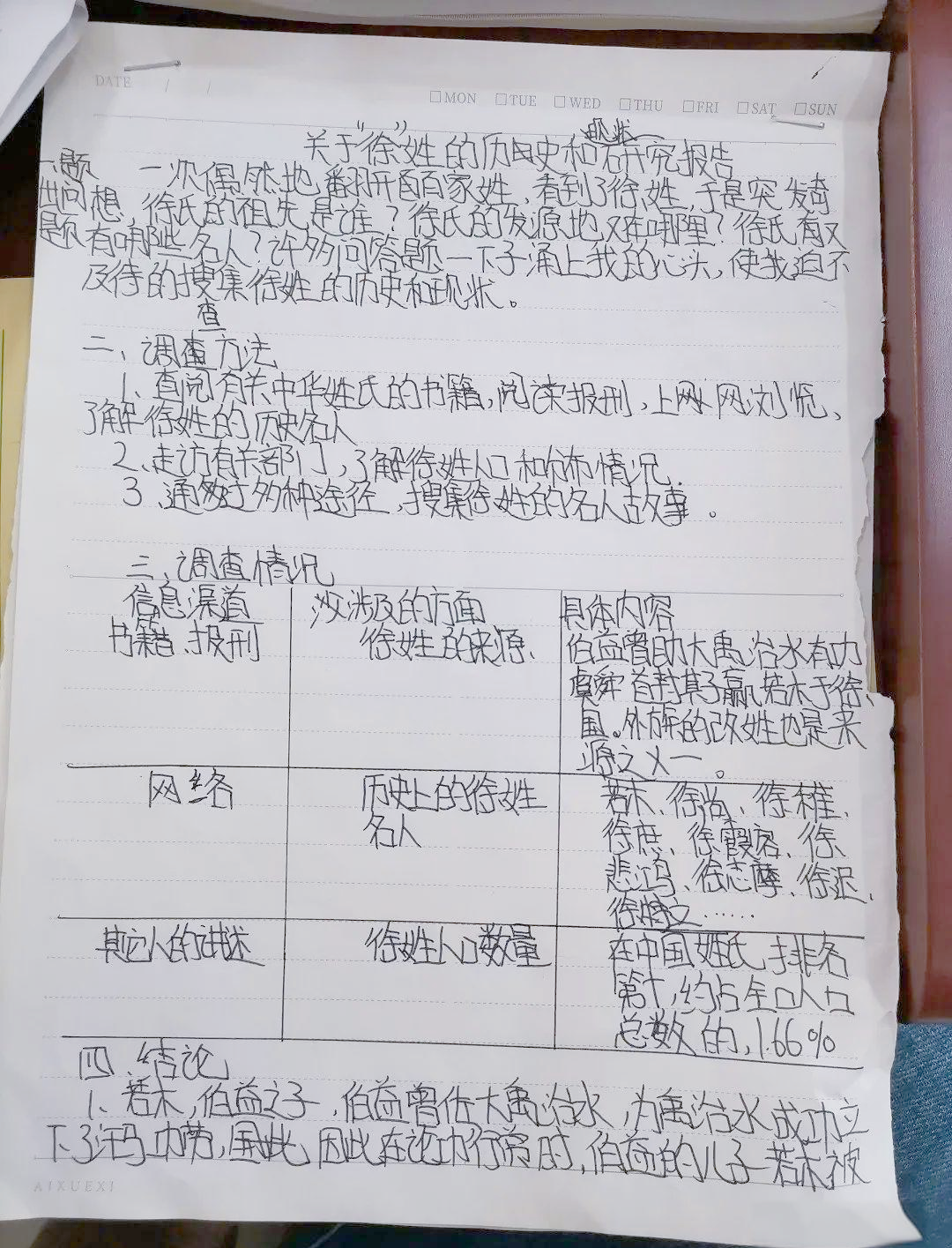 探索姓氏奥秘:孩子们自己动手写研究报告