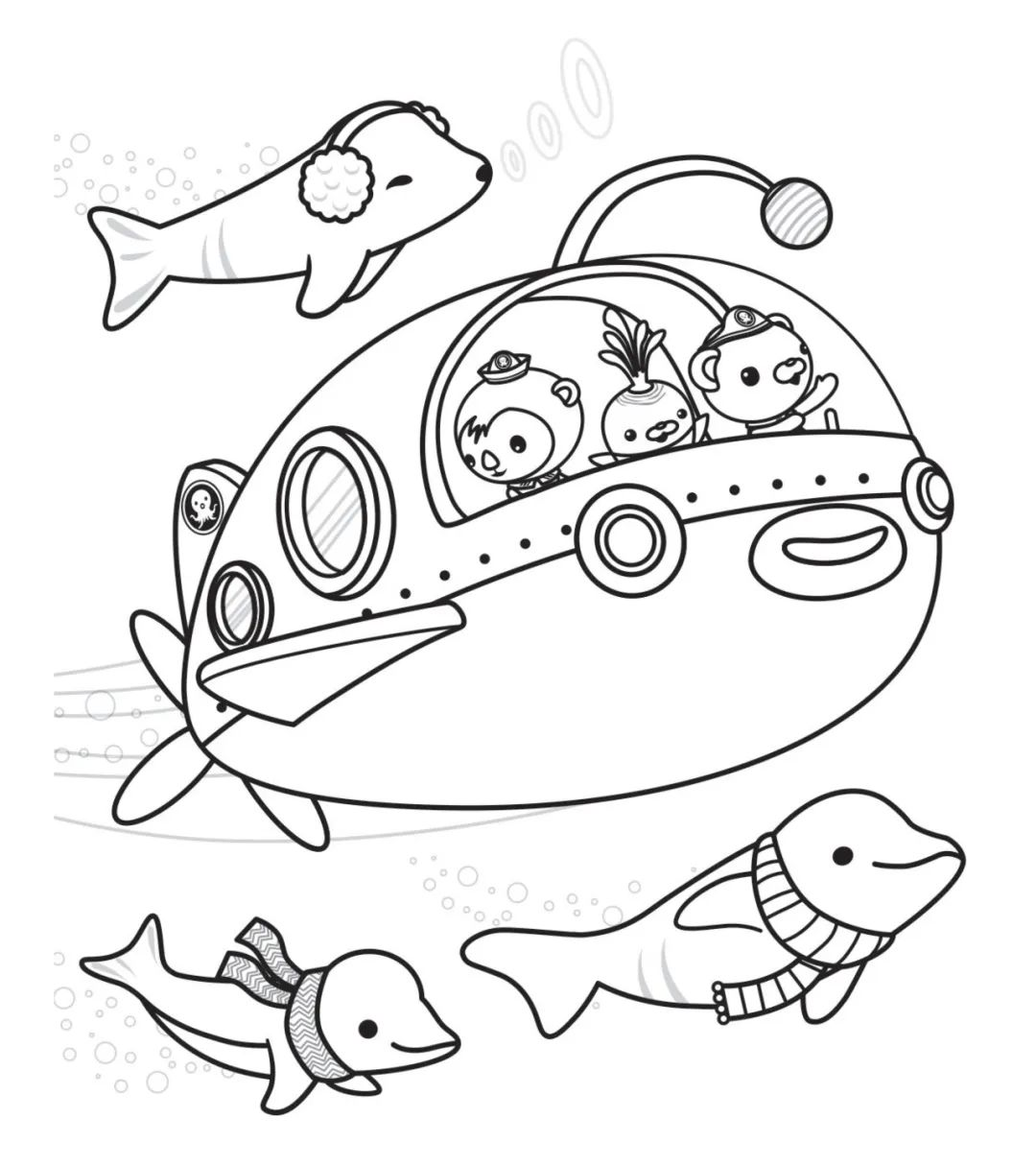 海底小纵队主题简笔画黑白涂色素材集