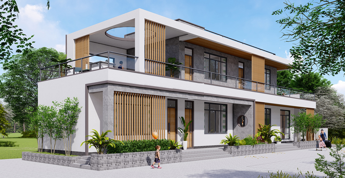 农村宅基地6x20米如何建房?两层现代风格别墅就是个不错的选择