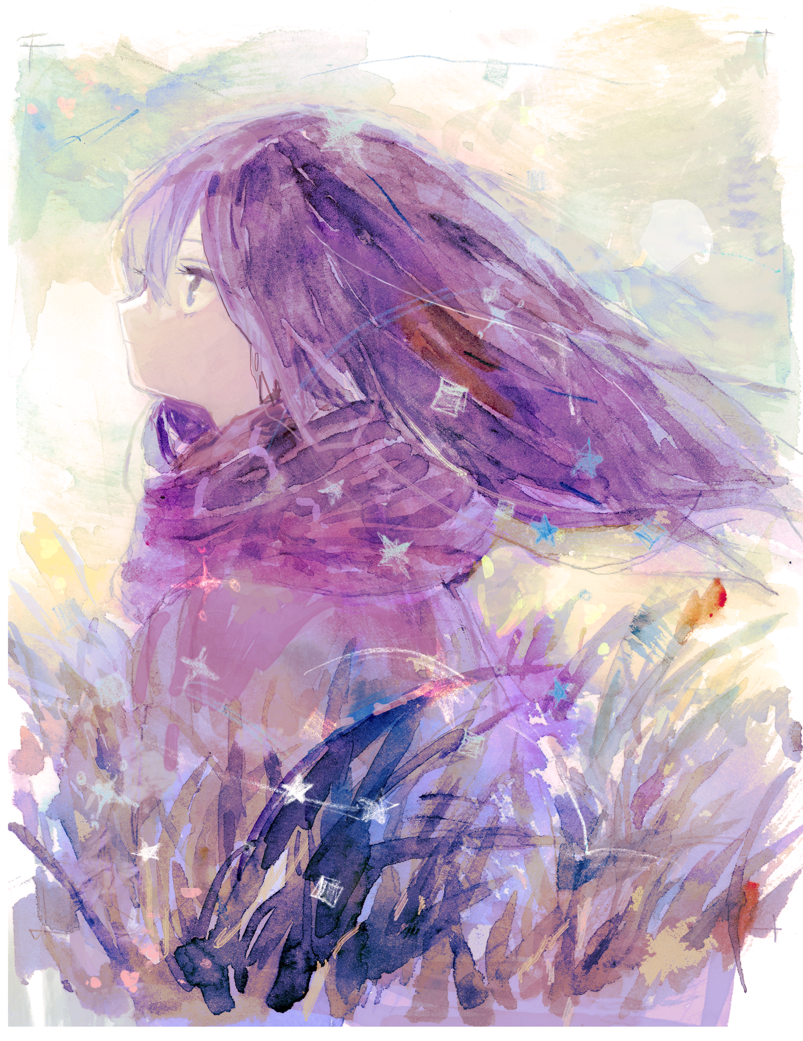 画师「かずか」作品欣赏:长发飘飘的空灵少女人物插画