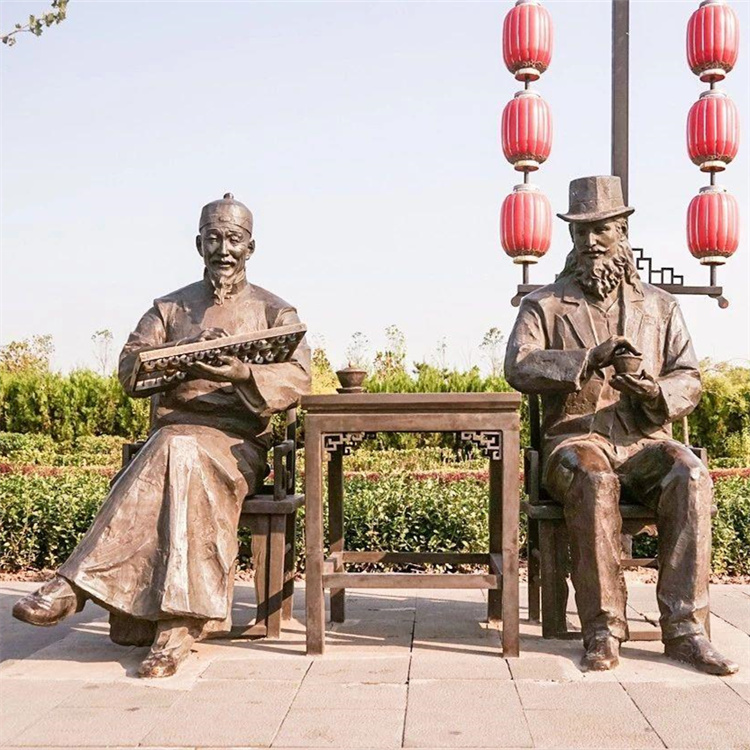 玻璃钢当铺人物雕塑,古代民俗雕塑小品