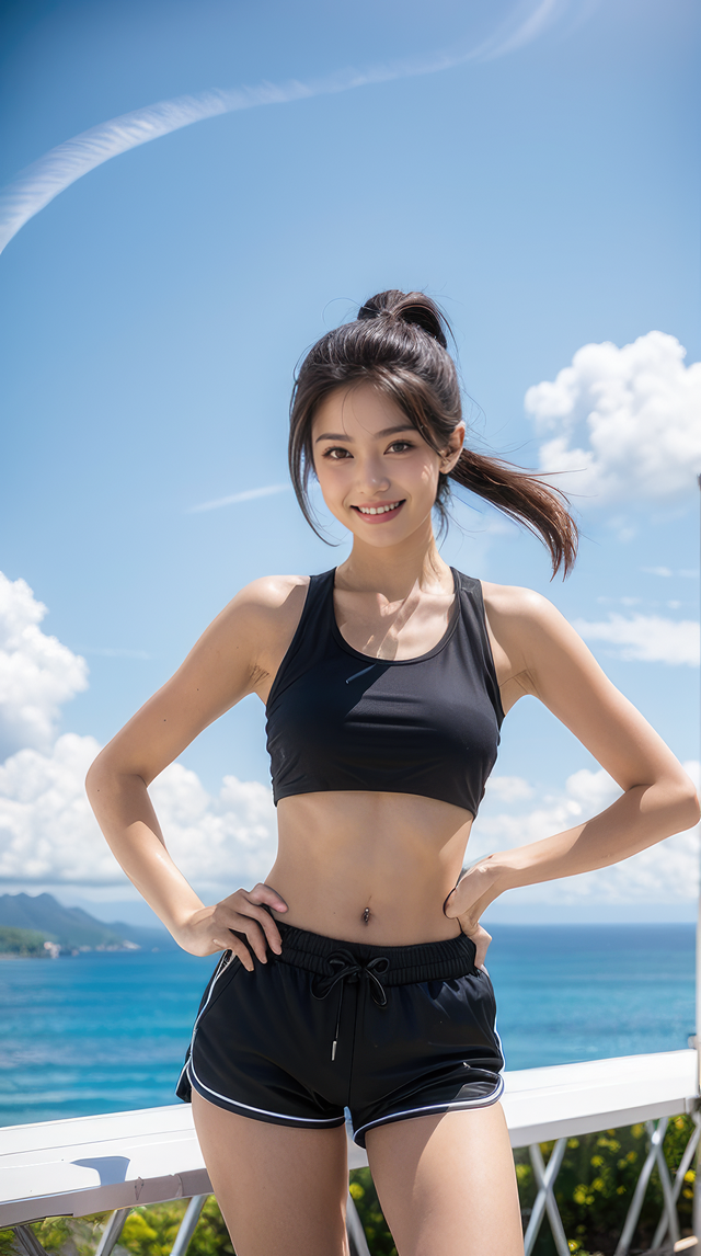 海风拥抱:美女独立海边,时光在她的宁静中流淌