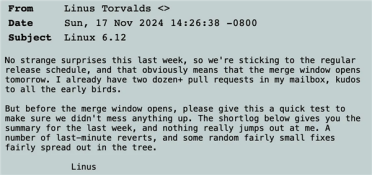 Linux Kernel 6.12正式发布！实时功能终于来了