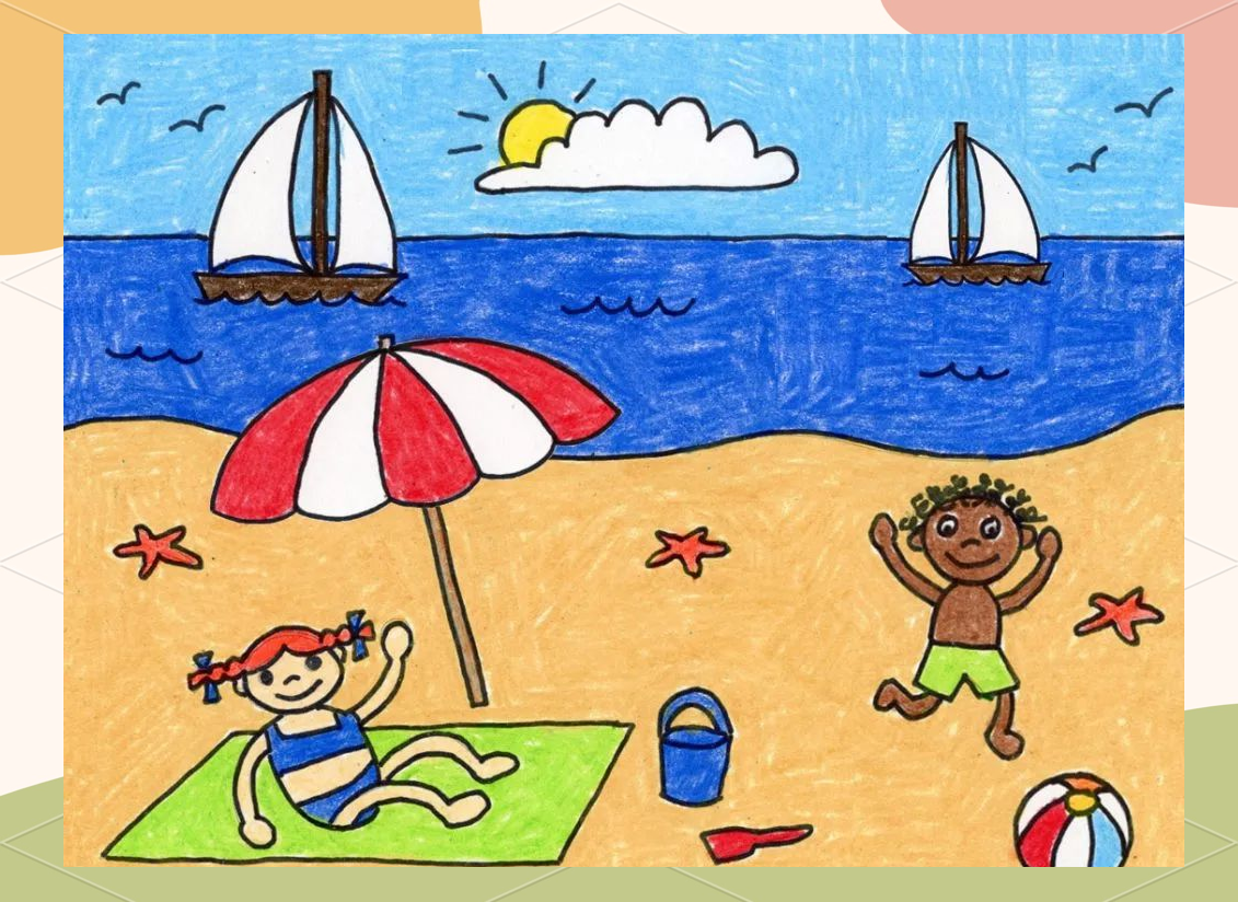 风景简笔画:海边小镇在海岸线的一隅,静静地躺着一个古老而宁静的海边